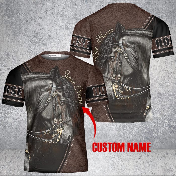 Godoprint Custom Name Stallion Arabian Black Horse Shirt, Aop Horse T-Shirt 3D, Gift For Horse Lover Horse Rider Tee