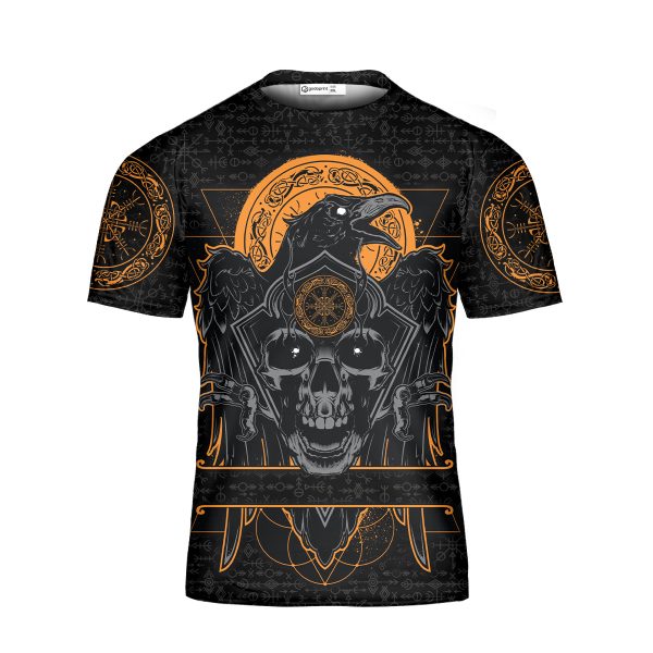 GodoPrint Custom Name Viking Shirt 3D, They Came Out Of The Mist Weaker Men Skull Raven Viking Tee