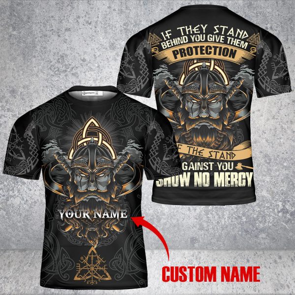 GodoPrint Custom Name Viking Warrior T-Shirt 3D, No Mercy Viking Man Shirt, AOP Men’s Vikings Shirt, Viking Dad Gift
