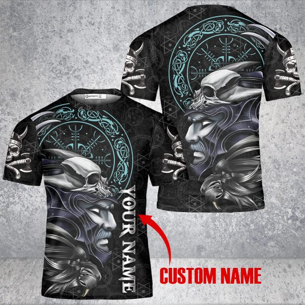 GodoPrint Custom Name Viking T-shirt 3D Unisex, Viking Warrior Skull Shirt, Vikings Shirt for Men Women, Viking Gift