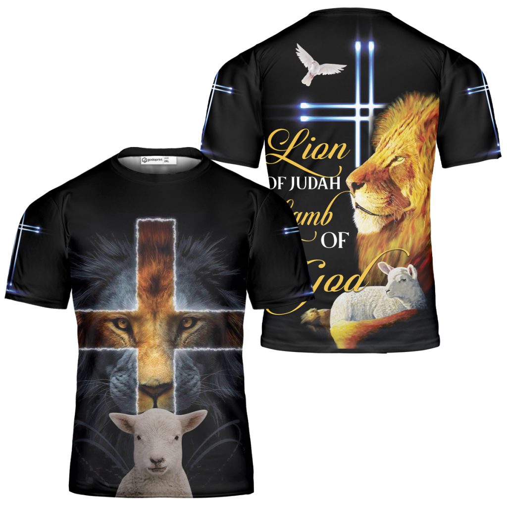 Godoprint Lion Of Judah Lamb Of God T-Shirt 3D, Jesus Cross Lion Shirt, Christian Shirt For Men Women, Christian Gift