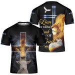 GodoPrint Lion of Judah Lamb of God T-shirt 3D, Jesus Cross Lion Shirt, Christian Shirt for Men Women, Christian Gift