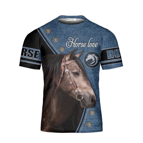 GodoPrint Brown Horse T-shirt 3D, Stallion Arabian Horse Love T-shirt, Horse Shirt for Women Girls, Unisex Tee Gift
