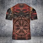 GodoPrint Skull Fire Viking T-Shirt 3D, Backbone Skull Viking Shirt for Men, AOP Viking Tee Gift for Viking Lovers