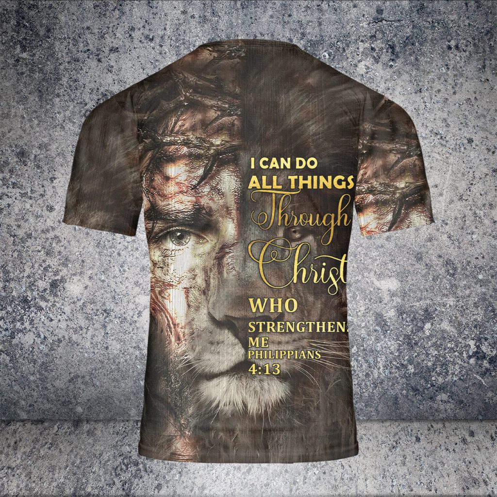 Godoprint Jesus Lion Face 3D Shirt, I Can Do All Things Aop Jesus T-Shirt, Lion Shirt, Christian Shirts For Men Gift