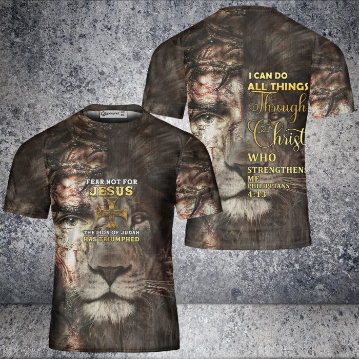 Godoprint Jesus Lion Face 3D Shirt, I Can Do All Things Aop Jesus T-Shirt, Lion Shirt, Christian Shirts For Men Gift