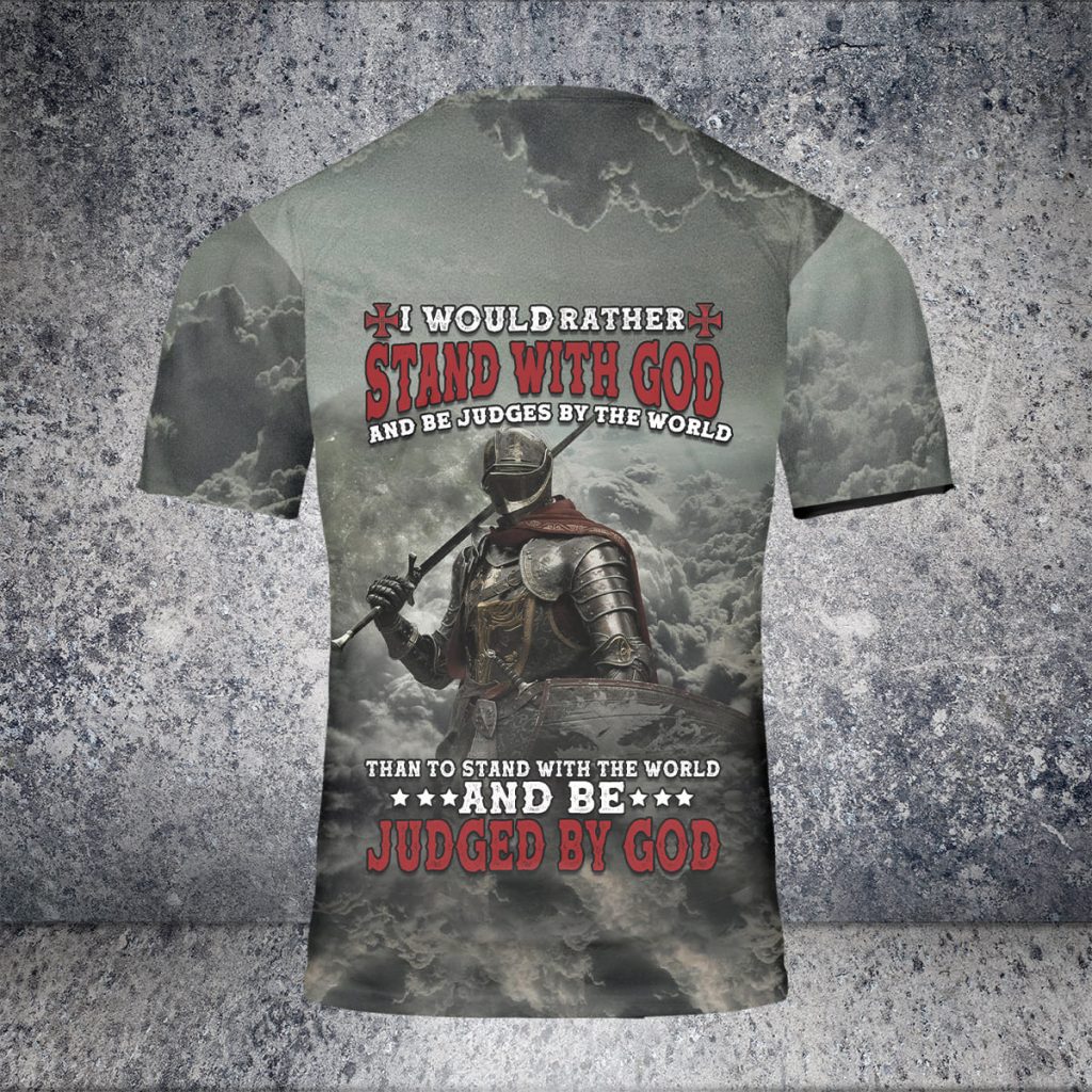 Godoprint Warrior Knight Templar Jesus Shirt, Stand With God Knight Templar T-Shirt 3D, Christian Shirt For Men Gift