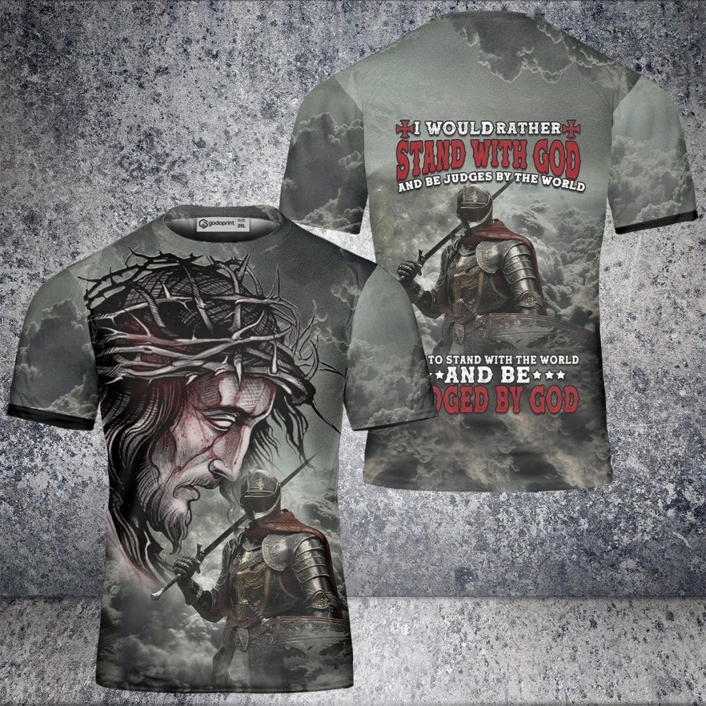 Godoprint Warrior Knight Templar Jesus Shirt, Stand With God Knight Templar T-Shirt 3D, Christian Shirt For Men Gift