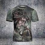 GodoPrint Warrior Knight Templar Jesus Shirt, Stand with God Knight Templar T-Shirt 3D, Christian Shirt for Men Gift