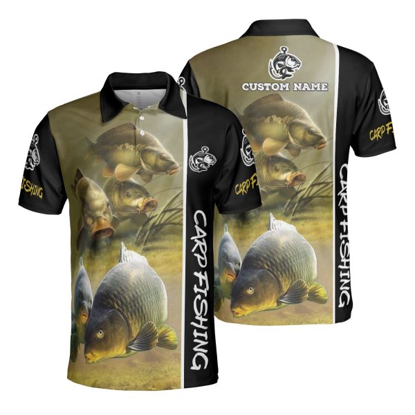 GodoPrint Custom Name Carp Fishing 3D Polo Shirt, Fishing Shirt, Men’s Polo Sport Shirts, Carp Fishing T-Shirt