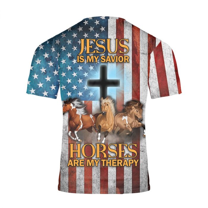 Godoprint Jesus Is My Savior Horses Are My Therapy Horse T-Shirt For Men Women, Christian American Gift, Horse Shirt
