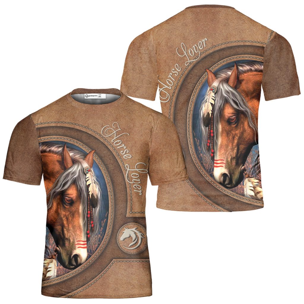 Godoprint Native American Horse T-Shirt 3D, Brown Horse Shirts For Women Girls, Native Pride Indigenous Ethnic Gift