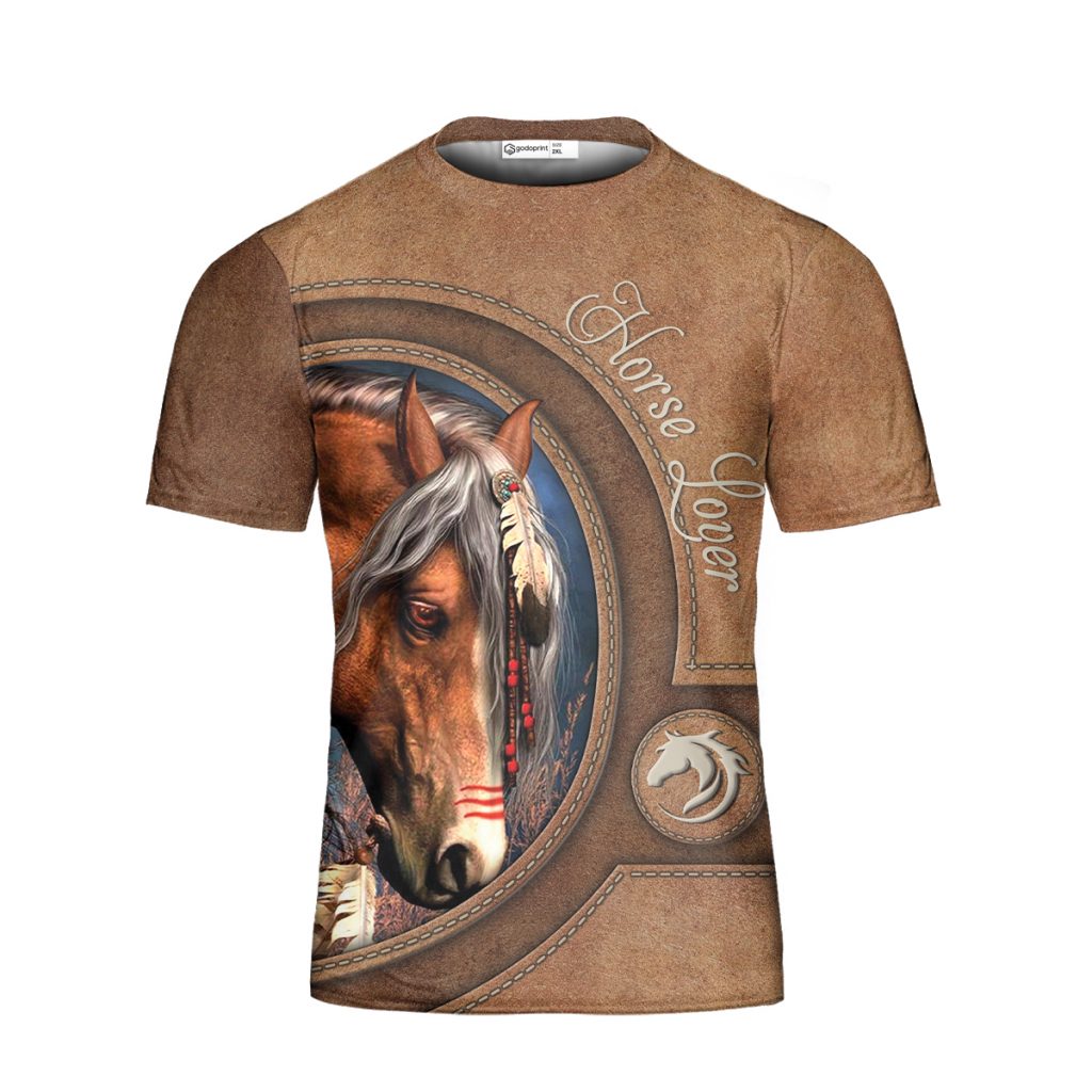 Godoprint Native American Horse T-Shirt 3D, Brown Horse Shirts For Women Girls, Native Pride Indigenous Ethnic Gift