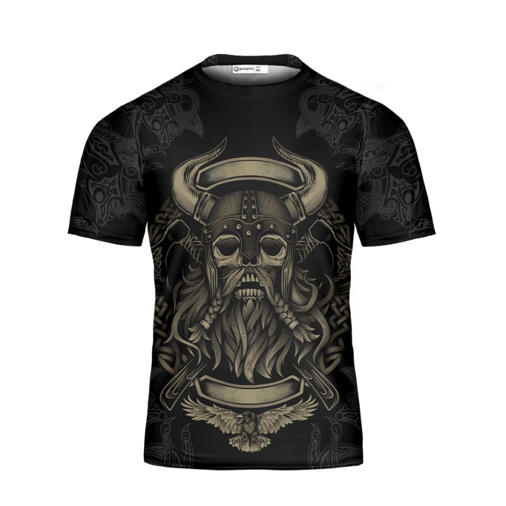 GodoPrint Custom Name Viking T-shirt 3D, I’m A Heathen Norse Tattoo Skull Warrior Vikings Shirt for Men, Viking Gift