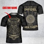 GodoPrint Custom Name Viking T-shirt 3D, I’m A Heathen Norse Tattoo Skull Warrior Vikings Shirt for Men, Viking Gift