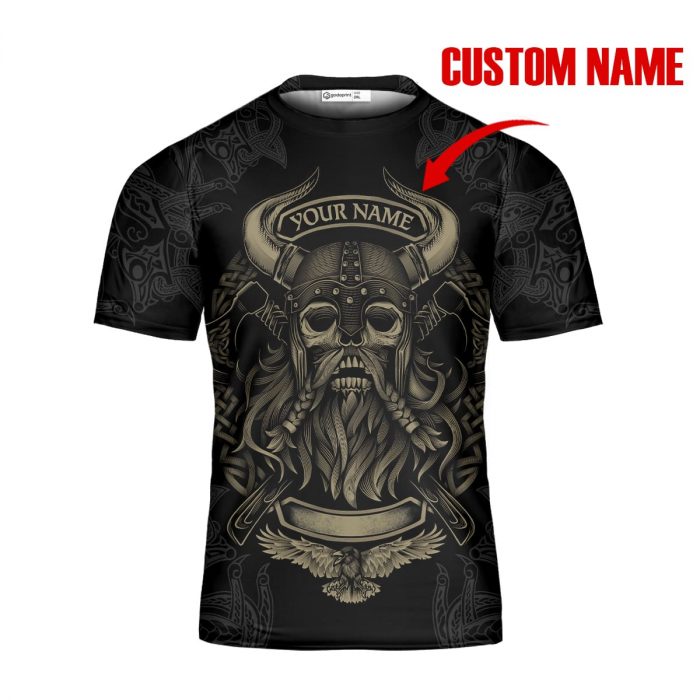 Godoprint Custom Name Viking T-Shirt 3D, I’M A Heathen Norse Tattoo Skull Warrior Vikings Shirt For Men, Viking Gift