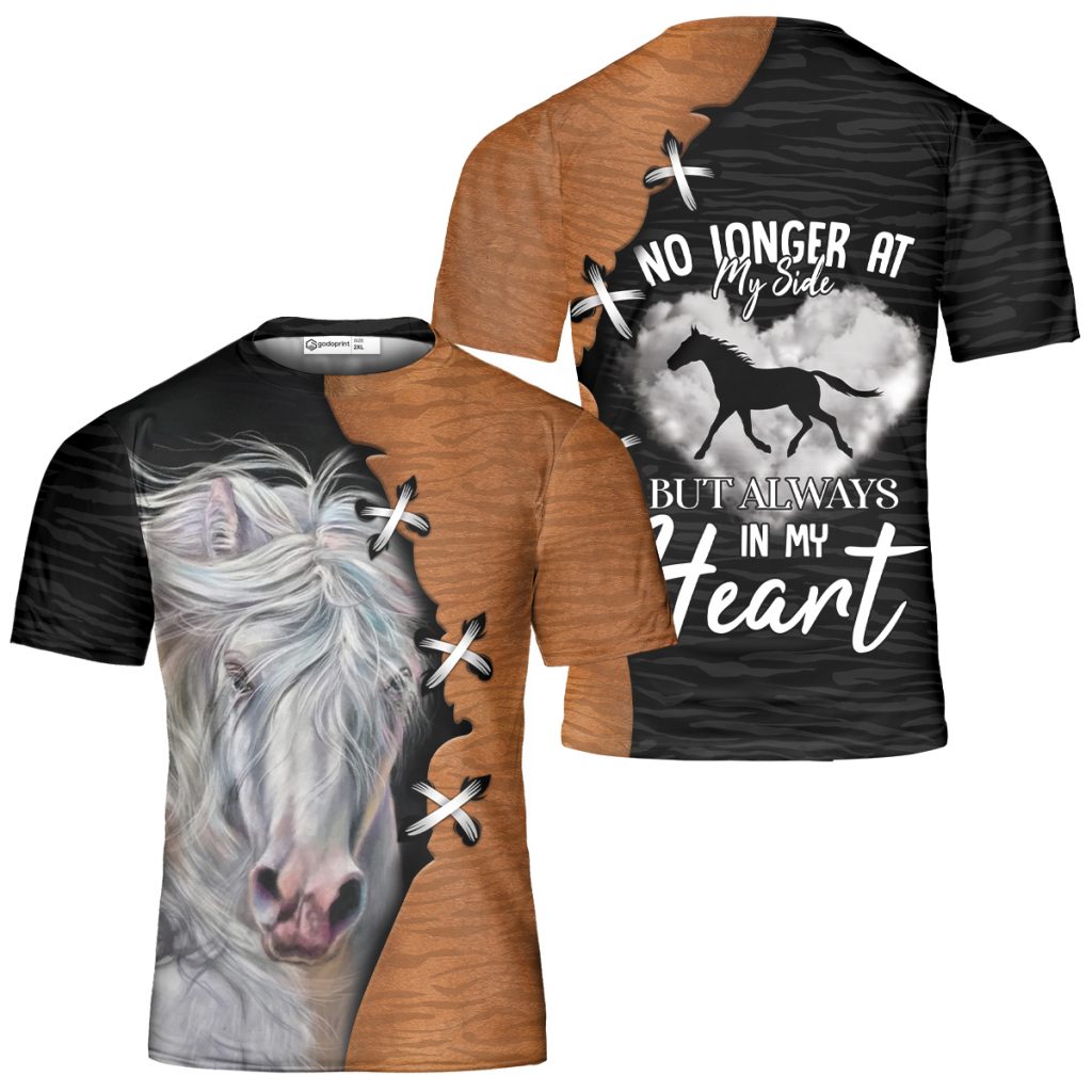 Godoprint Always In My Heart Memorial Horse T-Shirt 3D, Aop White Horse Shirt For Women Girls, Love Horse Gift