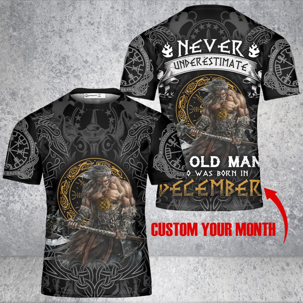 Godoprint Custom Never Underestimate Old Man Viking T-Shirt 3D, Viking Shirt For Men, Father’S Birthday Vikings Gift