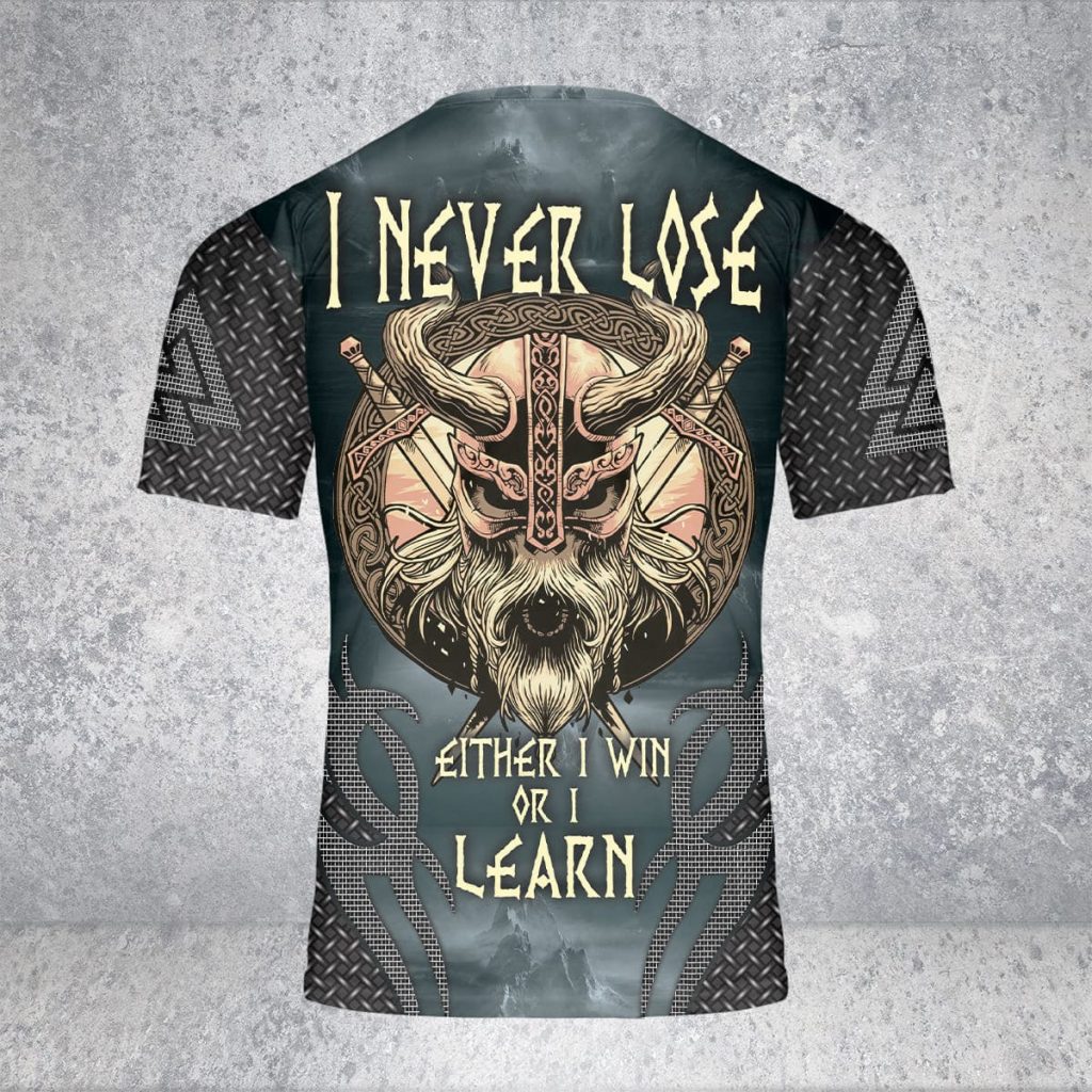 Godoprint Custom Name Warrior I Never Lose Viking T-Shirt 3D, Aop Viking Shirt For Men, Viking Tee, Love Viking Gift