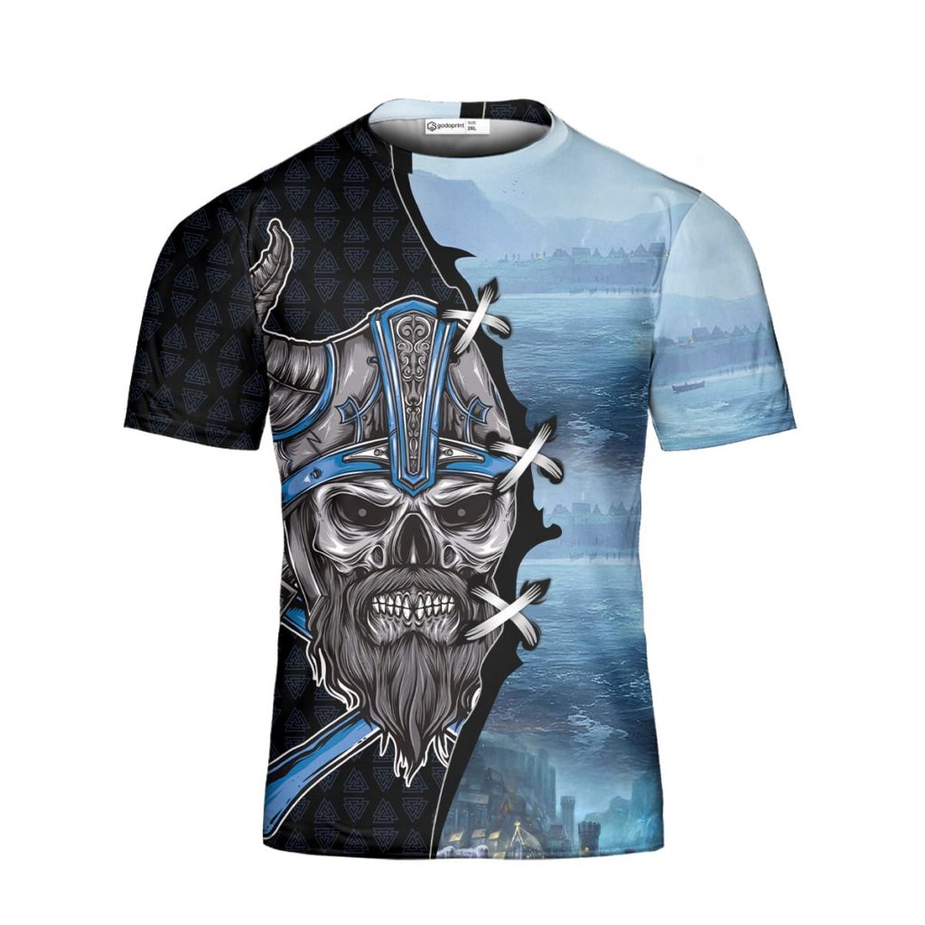 Godoprint Custom Name Skull Warrior Viking Dad Shirt, Viking T-Shirt 3D, Aop Viking Shirt For Men, Gift For Viking Lover