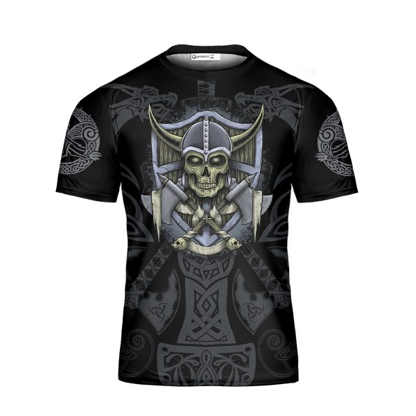 GodoPrint Custom Name Skull Warrior Viking Dad Shirt, Viking T-shirt 3D, AOP Viking Shirt for Men, Gift for Viking Lover