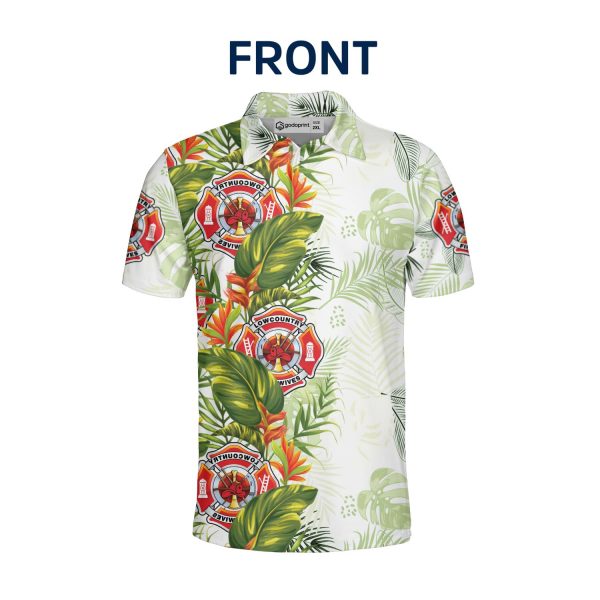 GodoPrint Proud US Firefighter Polo Shirt, Tropical Hawaiian Style AOP Short Sleeve Firefighter Shirt, Fireman Gift