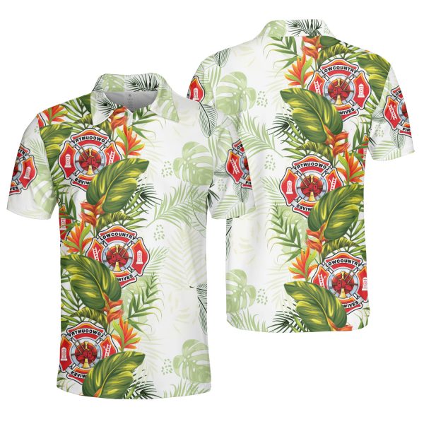 GodoPrint Proud US Firefighter Polo Shirt, Tropical Hawaiian Style AOP Short Sleeve Firefighter Shirt, Fireman Gift