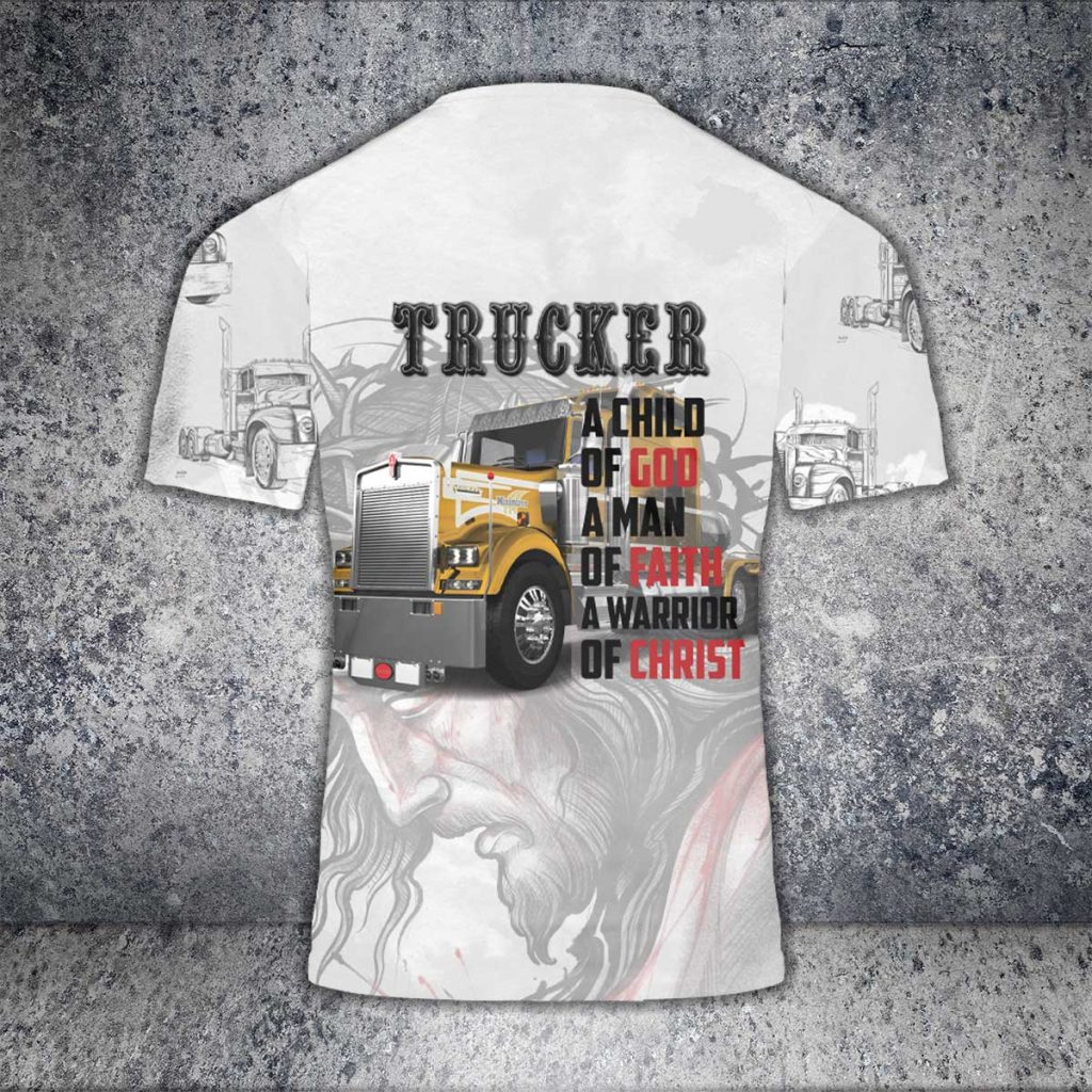 Godoprint Proud Trucker T-Shirt 3D, God Faith Christ Jesus Shirt For Men, Christian Gift, Truck Driver Father Tee