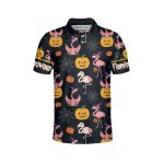 GodoPrint Funny Flamingo Witch Pumpkin Halloween Polo Shirt, Flamingo Shirt, Halloween Shirt, Gift for Men Women