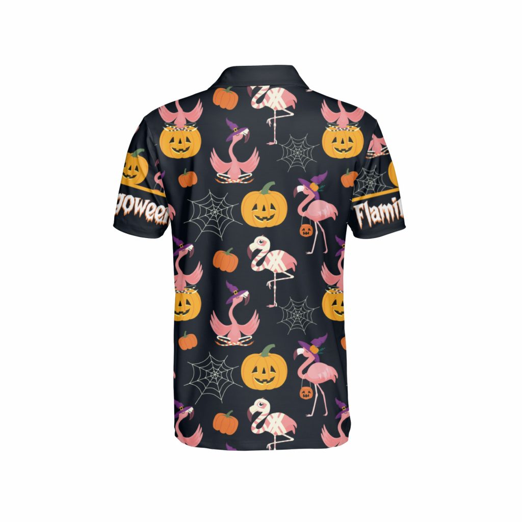 Godoprint Funny Flamingo Witch Pumpkin Halloween Polo Shirt, Flamingo Shirt, Halloween Shirt, Gift For Men Women