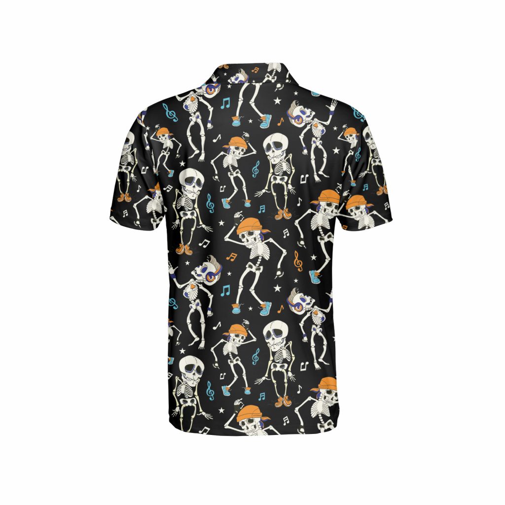 Godoprint Skeleton Chilling Hawaiian Halloween Polo Shirt, Music And Skeleton Shirt For Men, Gift For Music Lover