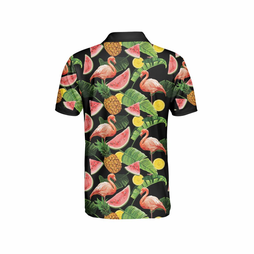 Godoprint Flamingo Tropical Fruit Hawaiian Aop Short Sleeve Polo Shirt, Flamingo Gift, Flamingo Shirt For Men Women