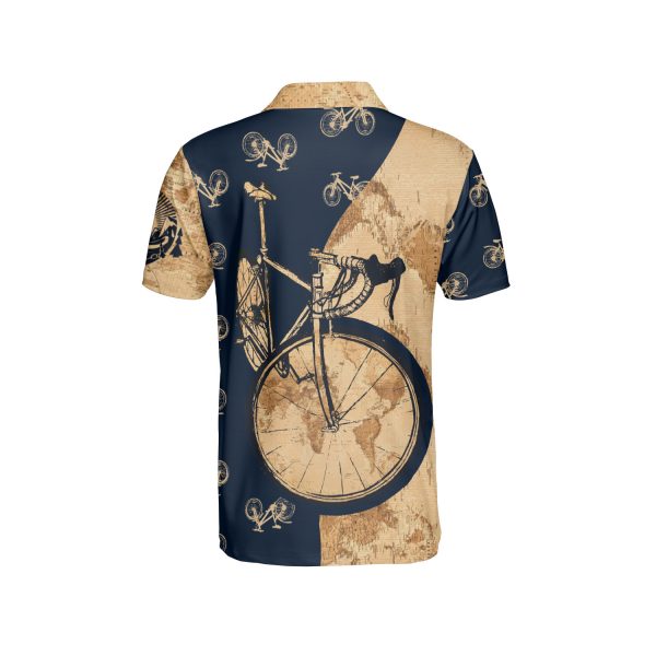 GodoPrint Vintage Classic Track Bicycle Art Polo Shirt, Men’s Cycling Shirt, 3D Bike Shirt, Cyclist T-Shirt Gift