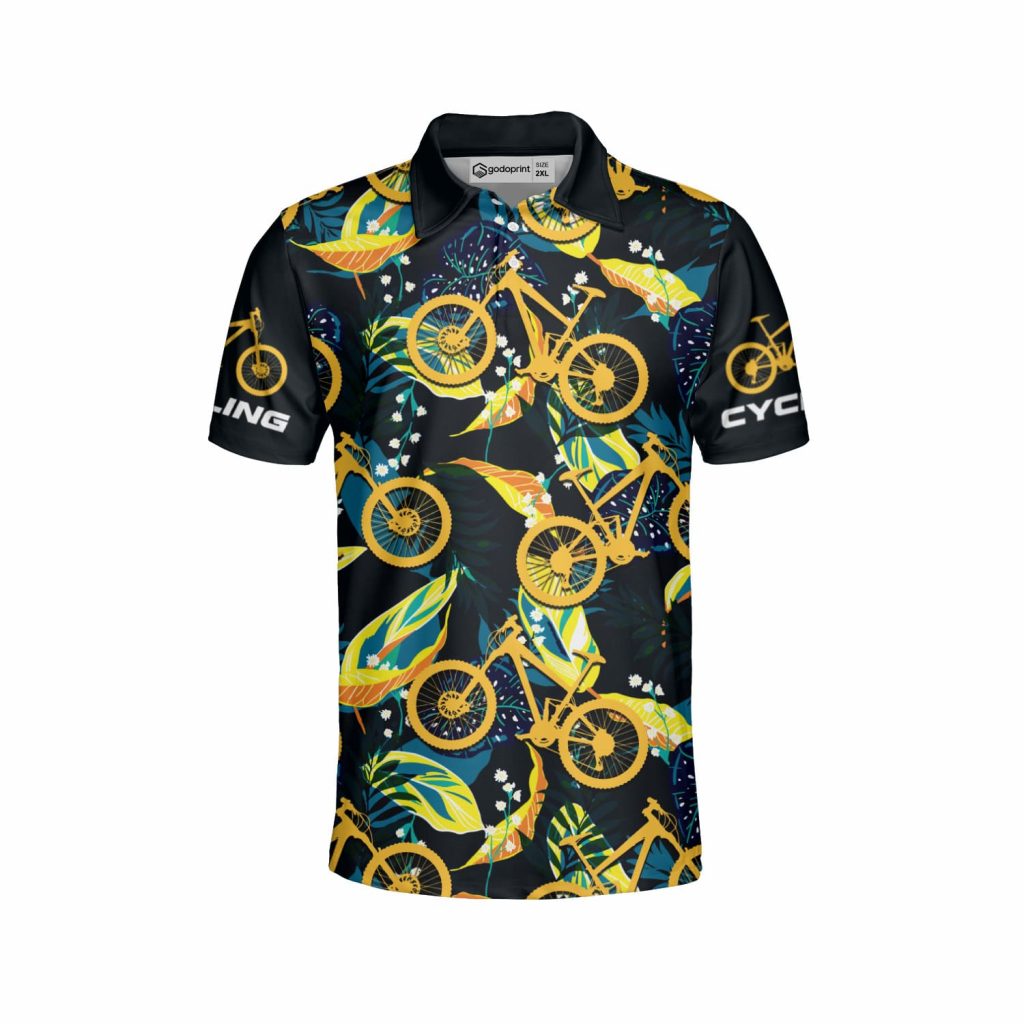 Godoprint Cycling Tropical Aop Polo Shirt For Men, Cycling Shirt, Bicycle Hawaiian Style Short Sleeve Cyclist Polo