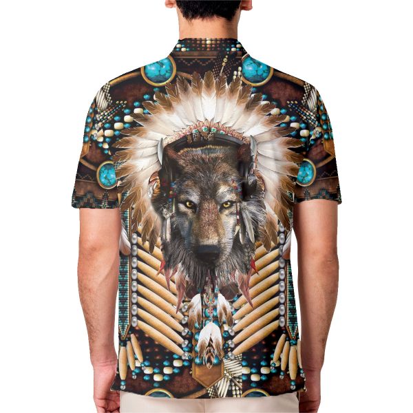 GodoPrint Men’s Native American Polo Shirt – Native American Indians Wolf Witch Short Sleeve Tees for Men