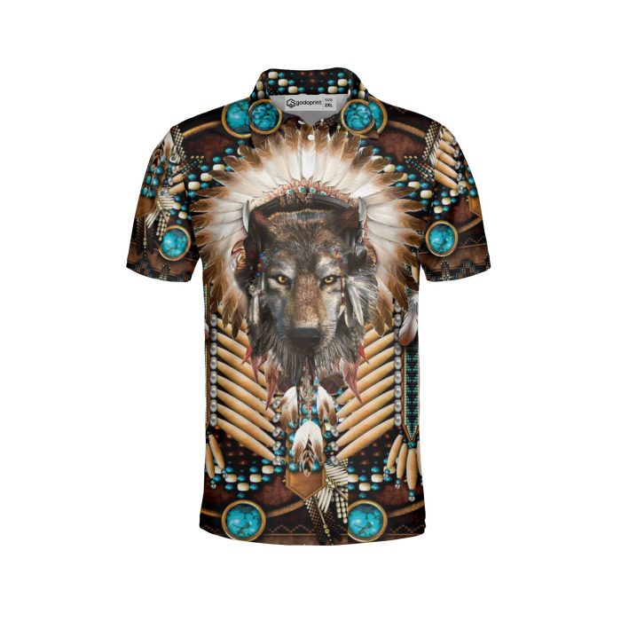 Godoprint Men’S Native American Polo Shirt – Native American Indians Wolf Witch Short Sleeve Tees For Men
