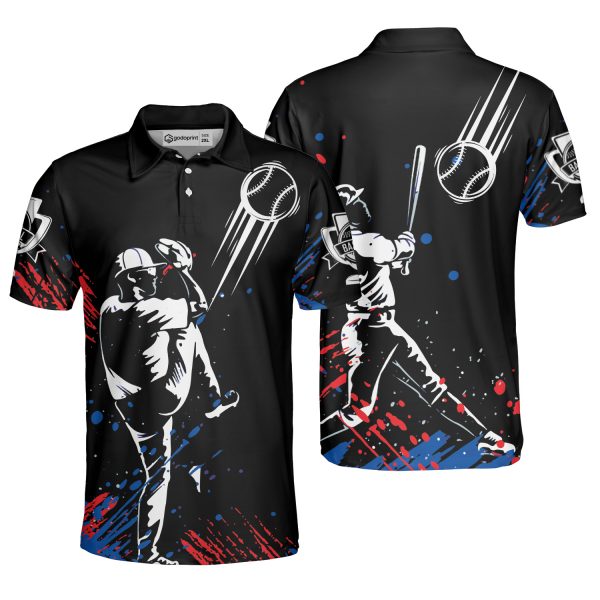 GodoPrint Men’s Baseball Polo Shirt, Short Sleeve Sport Baseball T-Shirt for Men, Gift for Father Day Baseball Lover Fan
