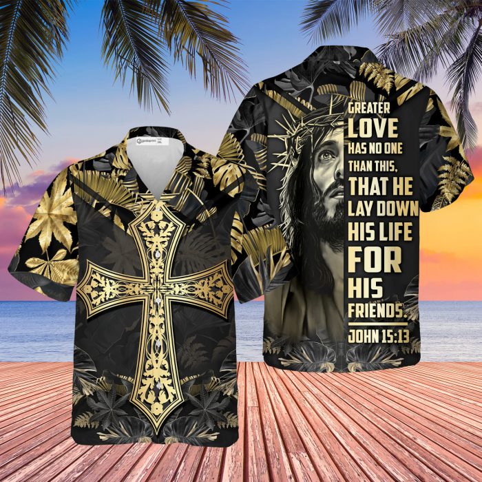 Godoprint Jesus Hawaiian Shirts For Men, Jesus He Lay Down His Life For His Friends Casual Short Sleeve Jesus Shirt Men