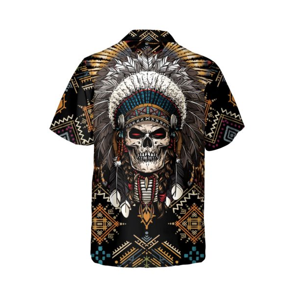 Godoprint Native American Indian Chief Skull Men’s Hawaiian Shirt, Native American Button Up shirts for Men