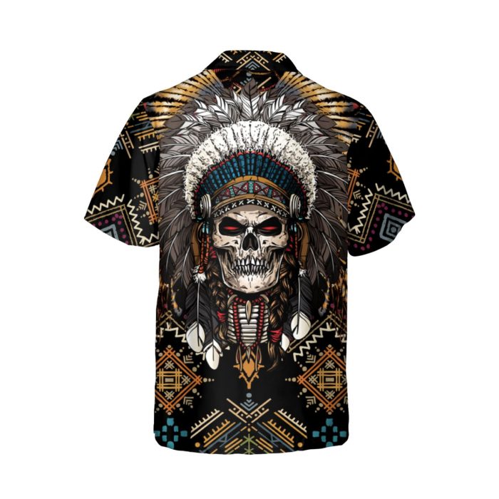 Godoprint Native American Indian Chief Skull Men’S Hawaiian Shirt, Native American Button Up Shirts For Men