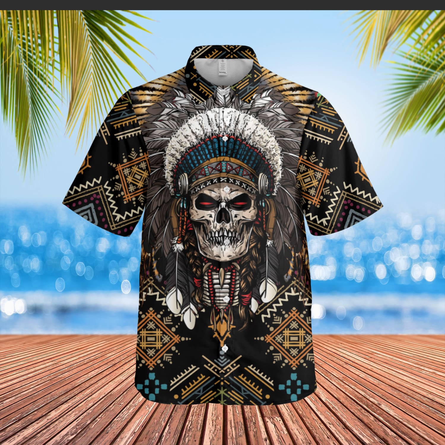 Godoprint Native American Indian Chief Skull Men's Hawaiian Shirt, Native  American Button Up shirts for Men - Godoprint
