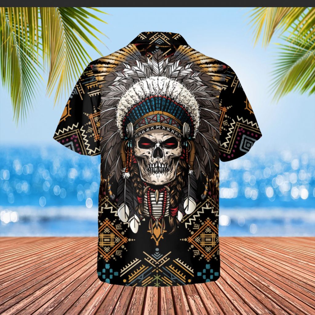 Godoprint Native American Indian Chief Skull Men’S Hawaiian Shirt, Native American Button Up Shirts For Men