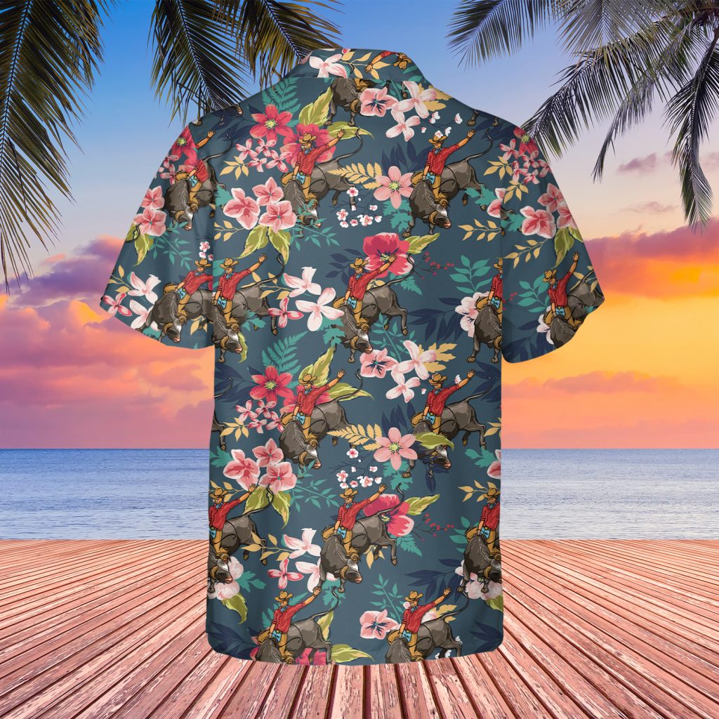 Godoprint Bull Riding Hawaiian Shirt, Bull Rider Shirts For Men, Short Sleeves Button Down Summer Beach Dress Shirts