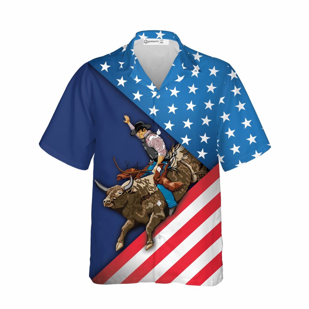 Godoprint Long Live Cowboy Shirts, American Bull Riding Hawaiian Shirt, Casual Button Down Short Sleeve T-Shirt Suits