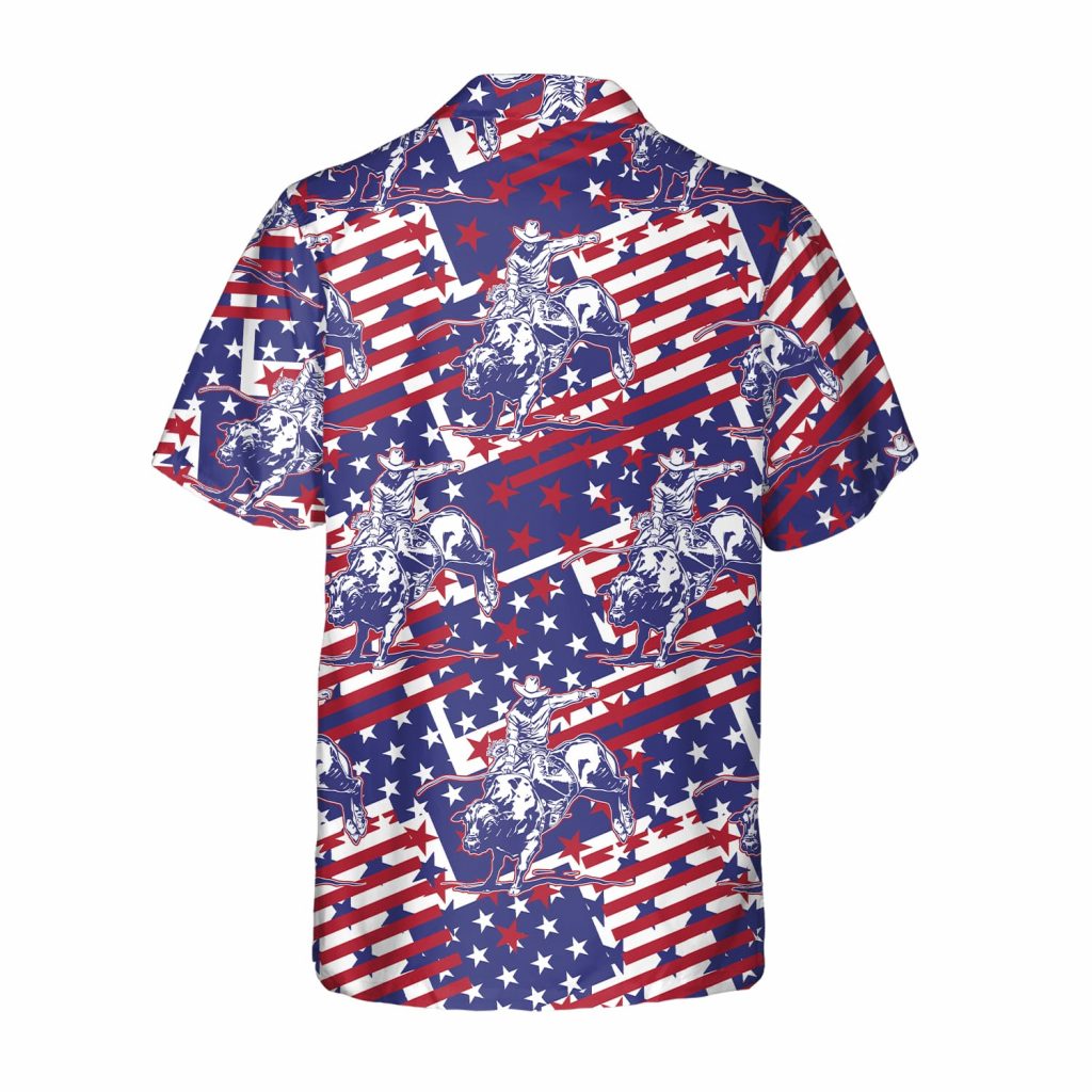 Godoprint Rodeo Bull Rider Patriotic American Flag Hawaiian Shirt , Cowboys Button Down Summer Beach Dress Shirts