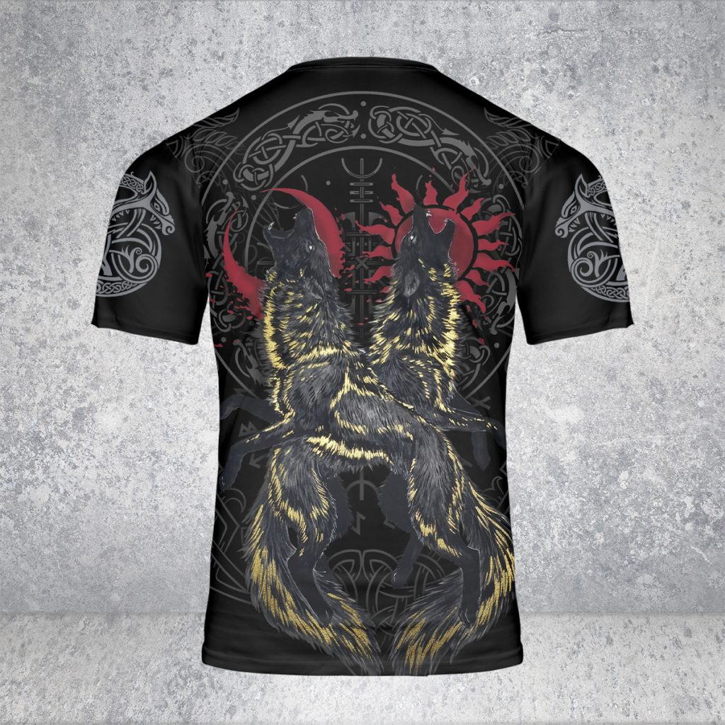 Godoprint Viking Wolf Sun And Moon Viking T-Shirt, Vikings Shirt For Men, Viking Gift For Viking Tattoo Wolves Lovers