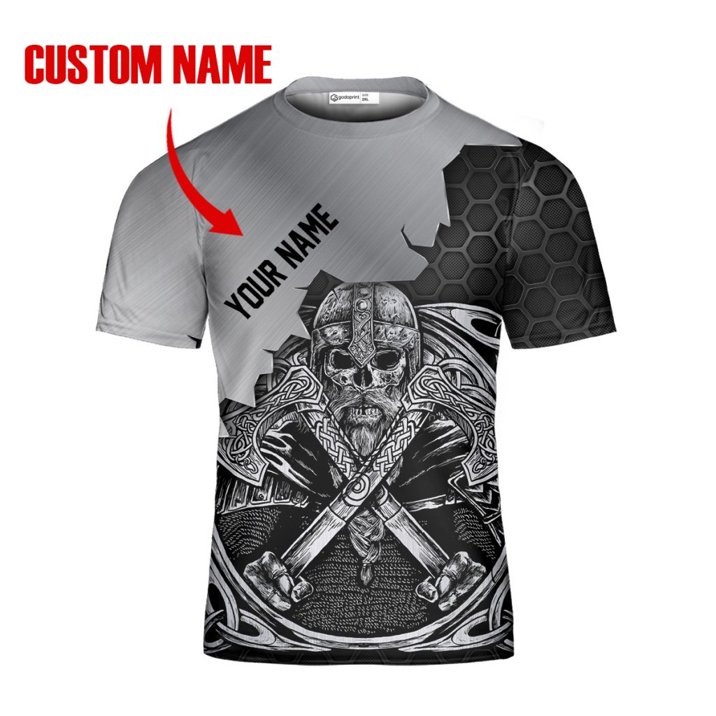 Godoprint Custom Name Viking Dad T-Shirt 3D, Viking Skull Warrior Shirt, Men’S Vikings Shirt, Viking Gift For Father