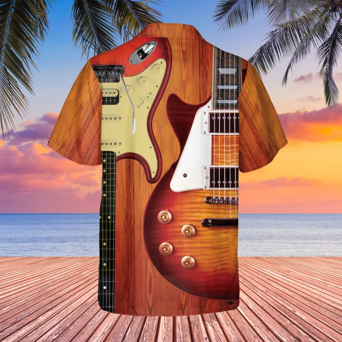 Godoprint Love Electric Bass Guitar Hawaiian Shirt Short Sleeve Button Down For Men Tee Gift For Guitarist Musician
