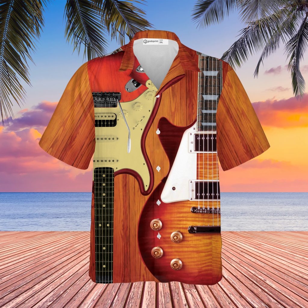Godoprint Love Electric Bass Guitar Hawaiian Shirt Short Sleeve Button Down For Men Tee Gift For Guitarist Musician