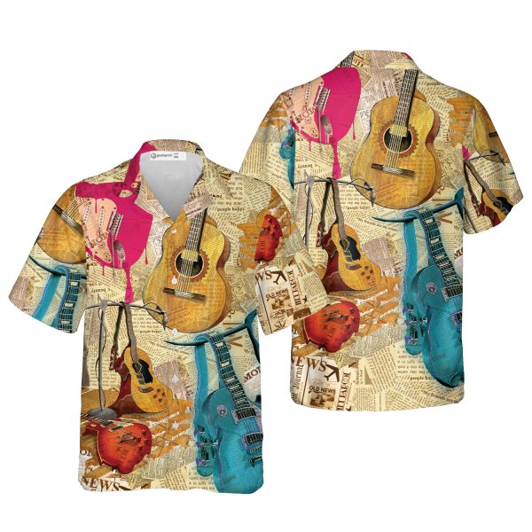Godoprint Love Electric Bass Guitar Hawaiian Shirt Short Sleeve Button Down for Men Tee Gift for Guitarist Musician